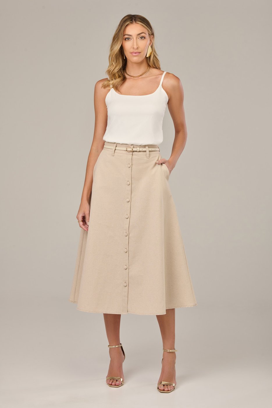 Linho Comprar Saia Saia Mídi Linho Fenda Frente Look Belle